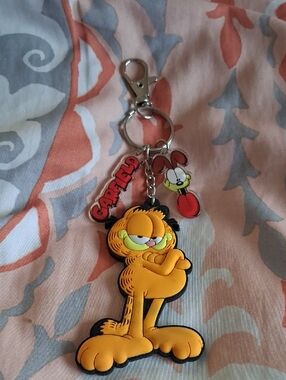 Garfield Rubber Keychain with Odie Charm - Orange